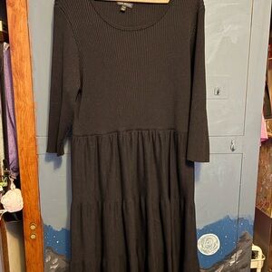Lane Bryant Elegant Black Ribbed Long Sleeve Dress